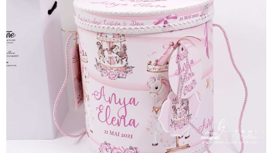 Trusou botez fetita tematic si personalizat cu ponei Pink Carousel 7